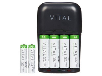 VITAL Battery Charger & Rechargeable Batteries with USB