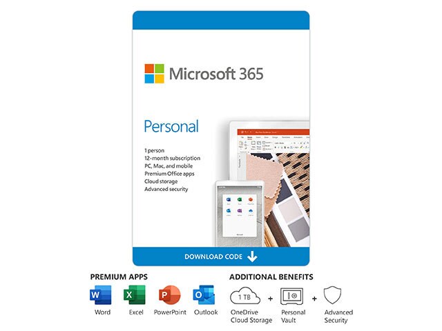 Microsoft 365 Personal , Premium Office apps , 1 TB OneDrive cloud storage , 12-Month Subscription, 1 person PC/Mac Download