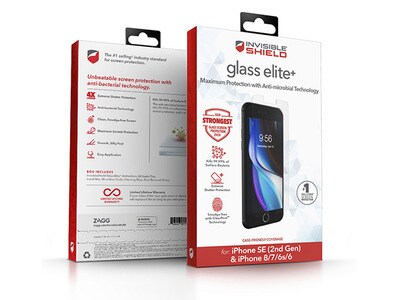 Protecteur d'écran en verre InvisibleShield Glass Elite+ de ZAGG pour iPhone 6/6s/7/8/SE 2nd Generation