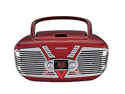 Minichaîne rétro CD/radio AM/FM portative par Sylvania - rouge
