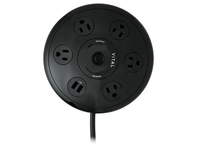 VITAL 1.8m 5-Outlet Round Surge with 2 USB Ports - Black
