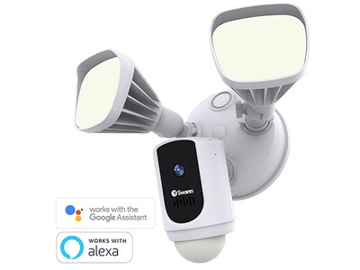 Caméra de sécurité Intelligent 1080p à projecteur d'illumination Wi-Fi de Swann compatible avec Alexa et Google Assistant - Blanc
