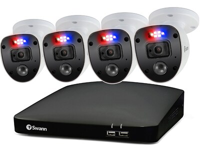 Système de sécurité DVR à disque dur Swann Enforcer 1080p HD 8 canaux 1 To avec 4 caméras de sécurité à lumière clignotante rouge et bleu de style police 1080p (PRO-1080SL)