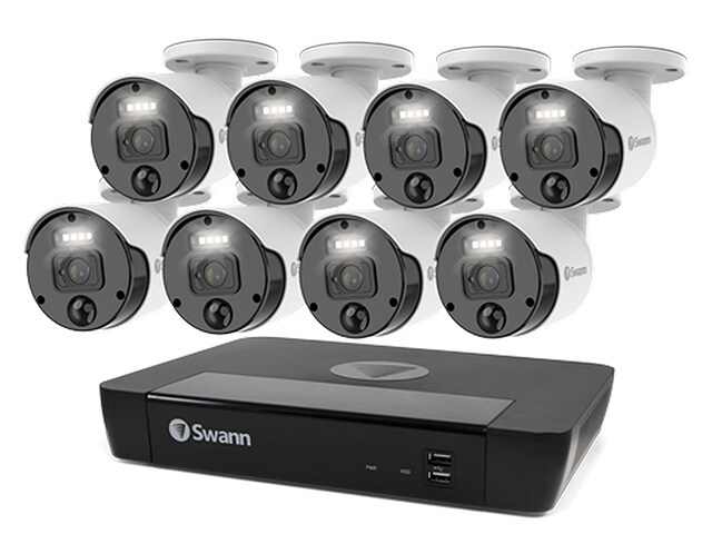 Swann Master 4K Ultra HD 8 Channel 2TB Hard Drive NVR Security System with 8 x 4K Heat and Motion Detection Spotlight IP Security Cameras (NHD-875WLB)