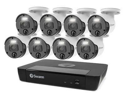 Système de sécurité NVR à disque dur Swann Master 4K Ultra HD 8 CN 2To avec 8 caméras de sécurité IP Spotlight de détection de chaleur et de mouvement