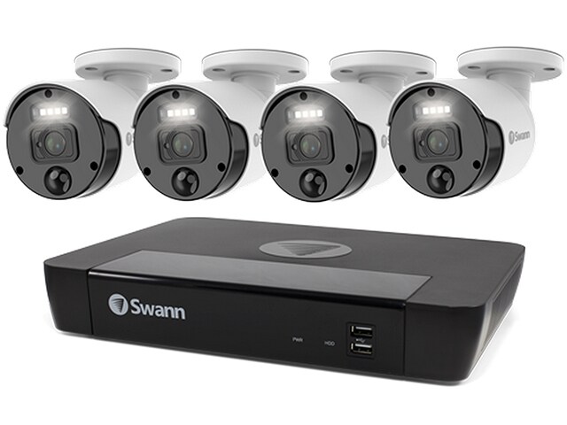 Système de sécurité NVR à disque dur Swann Master 4K Ultra HD 8 CN 2To avec 4 caméras de sécurité IP Spotlight de détection de chaleur et de mouvement