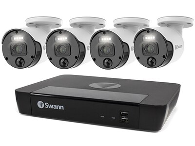 Swann Master 4K Ultra HD 8 Channel 2TB Hard Drive NVR Security System with 4 x 4K Heat and Motion Detection Spotlight IP Security Cameras (NHD-875WLB)