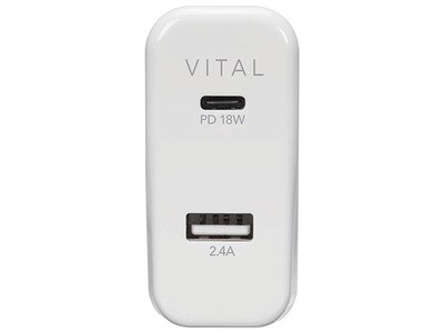 Chargeur mural 30 W à deux ports USB PD avec USB type C™ de VITAL - blanc