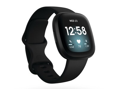 Montre intelligente Versa 3™ de Fitbit® - aluminium avec bracelet noir