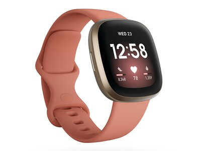Fitbit® Versa 3™ Smartwatch - Soft Gold Aluminum with Pink Clay Band