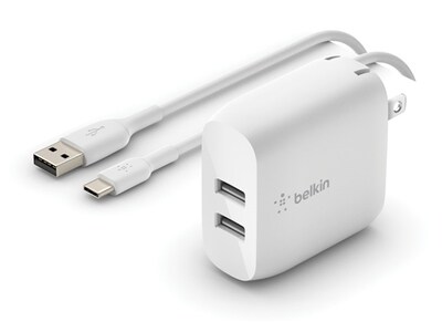 Belkin BOOST CHARGE Dual USB-A Wall Charger with USB-C Cable