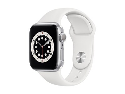 Apple® Watch série 6 de 40 mm avec boîtier en aluminium argent et bracelet sport blanc (GPS)
