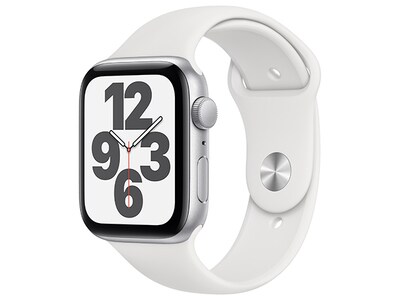 Apple® Watch SE 44mm avec boîtier en aluminium argent et bracelet sport blanc (GPS)