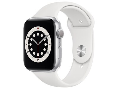 Boîte ouverte - Apple®  Watch série 6 de 44mm avec boîtier en aluminium argent et bracelet sport blanc (GPS)
