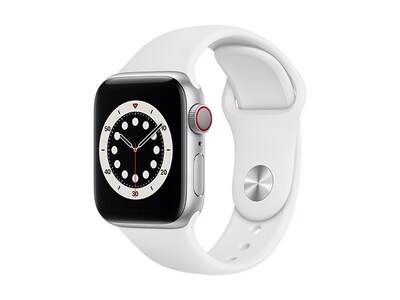 Apple® Watch série 6 de 40mm avec boîtier en aluminium argent et bracelet sport blanc (GPS + Cellular)