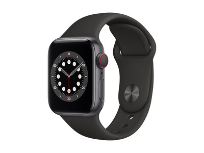 Apple® Watch série 6 de 40mm avec boîtier en aluminium gris cosmique et bracelet sport noir (GPS + Cellular)