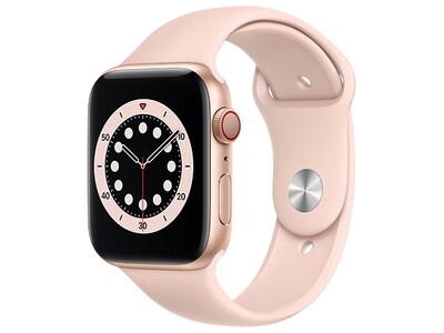 Apple® Watch Series 6 44mm Gold Aluminum Case with Pink Sand Sport Band (GPS + Cellular)