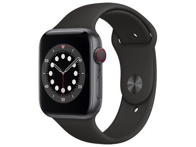 Apple® Watch Series 6 44mm Space Grey Aluminum Case with Black Sports Band (GPS + Cellular)