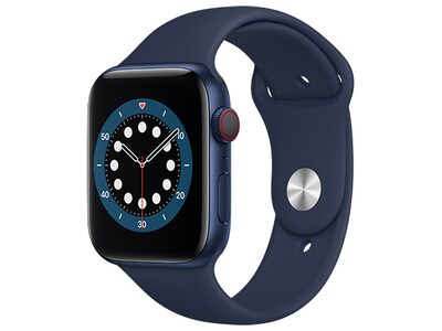 Apple® Watch série 6 de 44mm avec boîtier en aluminium bleu et bracelet sport marine (GPS + Cellular)