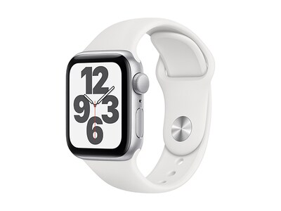 Apple® Watch SE 40mm avec boîtier en aluminium argent et bracelet sport blanc (GPS + Cellular)