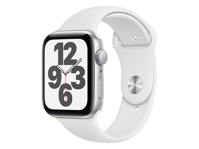 Apple® Watch SE 44mm avec boîtier en aluminium argent et bracelet sport blanc (GPS + Cellular)