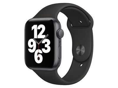 Apple® Watch SE 44mm avec boîtier en aluminium gris cosmique et bracelet sport noir (GPS + Cellular)