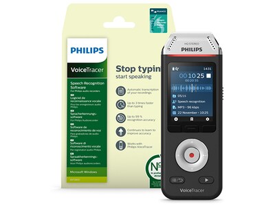 Philips VoiceTracer Audio Recorder with Dragon Speech Recognition Software
