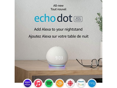 Echo Dot (4th Gen) Smart Speaker with clock and Alexa - Glacier  White