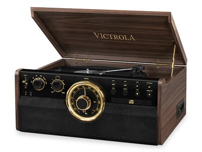 Victrola 6-in-1 Wood Bluetooth® Mid Century Record Player with 3-Speed Turntable
