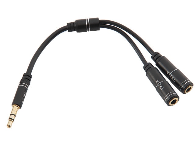 Câble adaptateur en Y blindé de 152,4 mm de VITAL - prise stéréo mâle 3,5 mm à 2 entrées stéréo 3,5 mm
