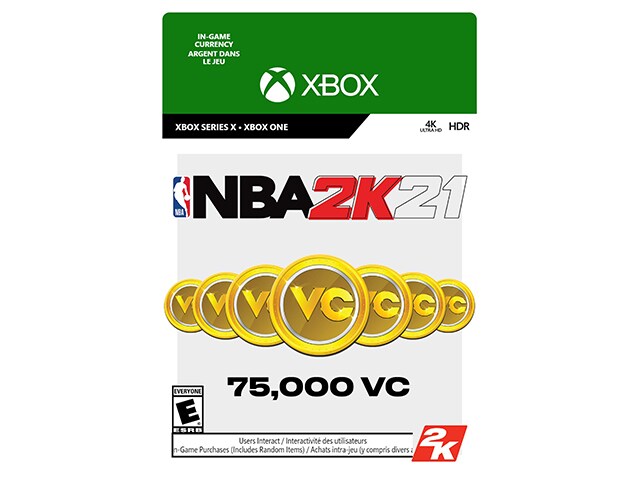 NBA 2K21: 75,000 VC (Code Electronique) pour Xbox Series X/S & Xbox One