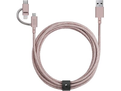 Native Union 1.9m (6.5’) Belt 3-in-1 Micro-USB, lightning, USB-C Universal Cable - Rose   