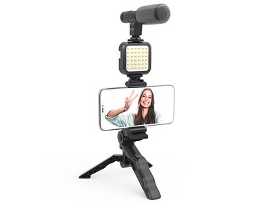 Digipower Like Me Vlogging Kit with Microphone, Tripod Grip, Phone Holder, and 36 LED Video Light