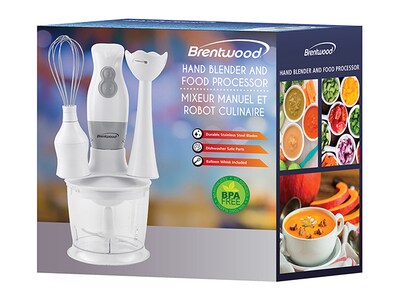 Brentwood HB-38W Hand Blender and Food Processor with Balloon Whisk - White