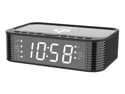 Réveil-matin de charge à affichage DEL de 1,2 po Bluetooth® Qi avec chargement par USB de Sylvania - noir