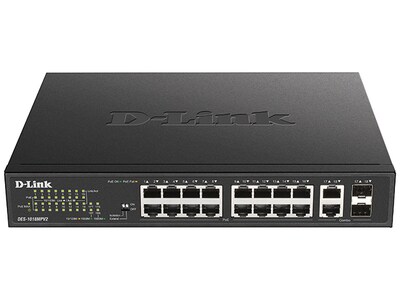 D-Link DES-1018MPV2 16-Port 10/100 PoE Switch with 2 Combo Gigabit/SFP Ports