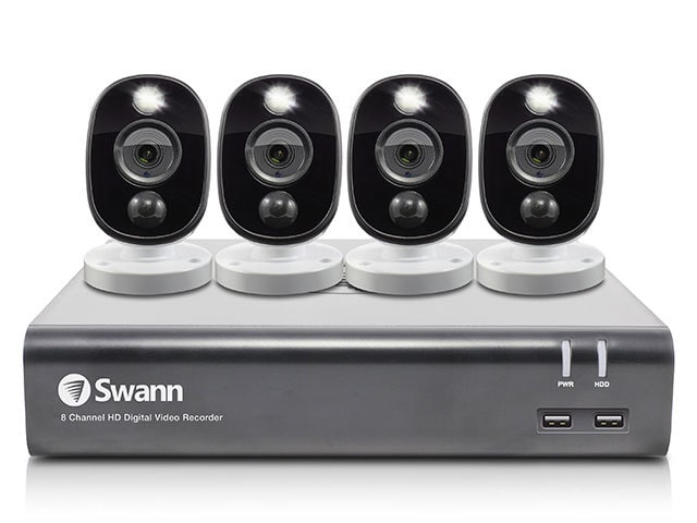 Swann PRO-1080MSFB 1080p HD 8 Channel 1TB Hard Drive DVR Security System with 4 x 1080p PIR Outdoor Warning Light Security Cameras
