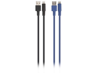 VITAL 3m (10’) Lightning-to-USB PVC Charge & Sync Cable - Black & Blue - 2-Pack