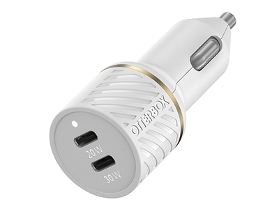 Chargeur de voiture Premium Fast Charge double USB-C PD 50 W d'OtterBox - blanc