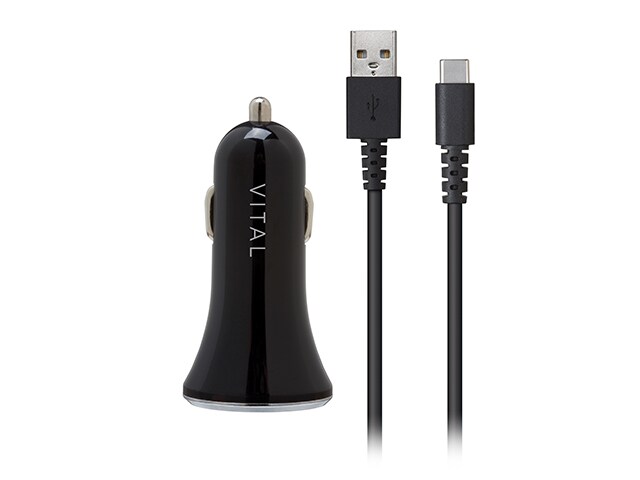 VITAL 2.4A USB Car Charger with USB-C™ Cable - Black