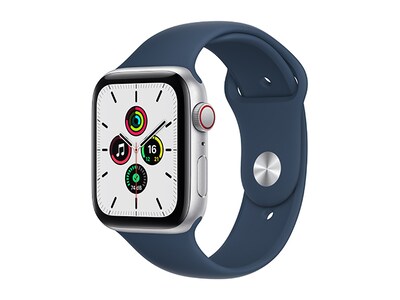 Apple® Watch SE de 40 mm boîtier en aluminium argent et bracelet sport bleu abysse (GPS + cellulaire)