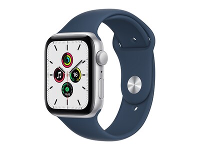 Apple® Watch SE de 44 mm boîtier en aluminium argent et bracelet sport bleu abysse (GPS)