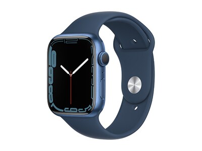 Apple® Watch série 7 de 45 mm boîtier en aluminium bleu et bracelet sport bleu abysse (GPS)