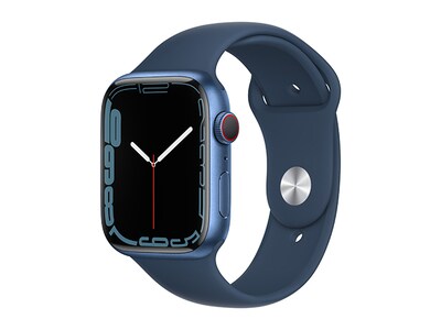 Apple® Watch série 7 de 45 mm boîtier en aluminium bleu et bracelet sport bleu abysse (GPS + Cellular)
