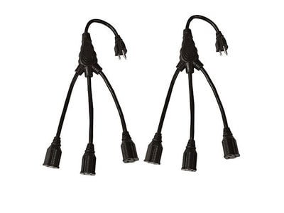 RCA 3-Outlet Indoor Power Cord Splitter - 2 Pack - Black