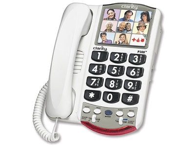 Clarity P300 26-dB Amplified Big Button Corded Photo Phone - White