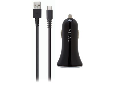 VITAL 2.4A Car Charging Kit with Micro USB Cable - Black