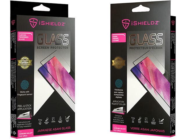 Protecteur d’écran en verre trempé de iShieldz pour Galaxy S22 Ultra de Samsung