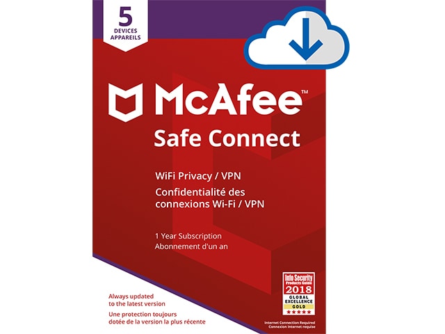 McAfee Safe Connect Premium 5 appareil , Abonnement de 12 mois, Téléchargement PC