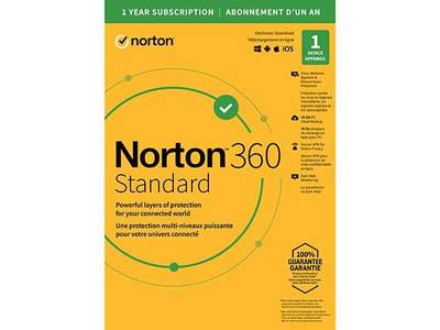 Norton 360 Standard 1 appareil, Abonnement 1 an, 10 Go Sauvegarde sur le cloud 